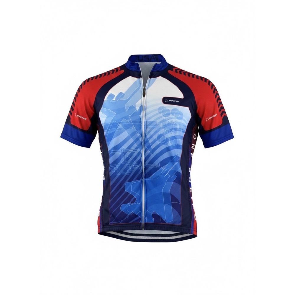 Voler One Boeing Cycling Jersey Mens Blue Red White Full Zip Short Sleeve Top